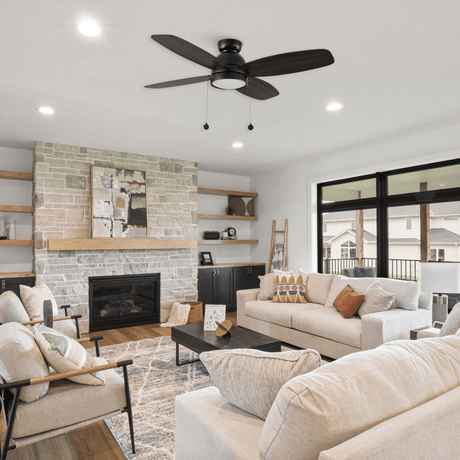 GREENWOOD 48" 4 - Blade Flush Mount Ceiling Fan with LED Light & Pull Chain - LEDMyPlace