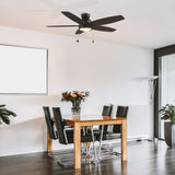 GREENWOOD 52" 5 - Blade Flush Mount Ceiling Fan with LED Light & Pull Chain - LEDMyPlace