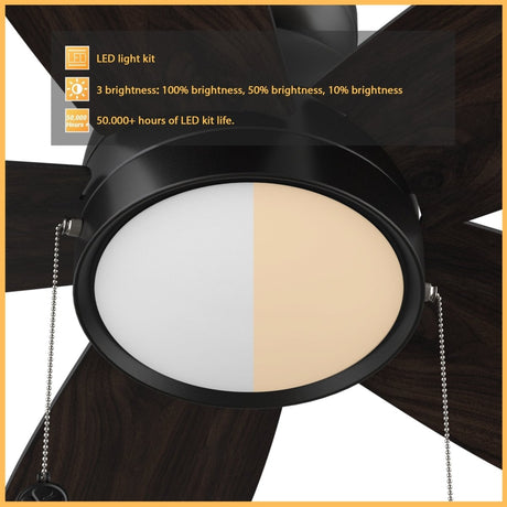 GREENWOOD 52" 5 - Blade Flush Mount Ceiling Fan with LED Light & Pull Chain - LEDMyPlace