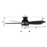 GREENWOOD 52" 5 - Blade Flush Mount Ceiling Fan with LED Light & Pull Chain - LEDMyPlace