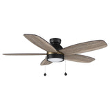 GREENWOOD 52" 5 - Blade Flush Mount Ceiling Fan with LED Light & Pull Chain - LEDMyPlace