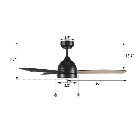 GREENWOOD 52" inch 3 - Blade Ceiling Fan with LED Light & Pull Chain - LEDMyPlace