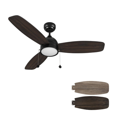 GREENWOOD 52" inch 3 - Blade Ceiling Fan with LED Light & Pull Chain - LEDMyPlace