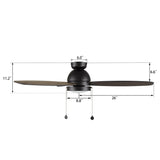 GREENWOOD 52 Inch 3 blade flush mount ceiling fan with led light pull chain - LEDMyPlace