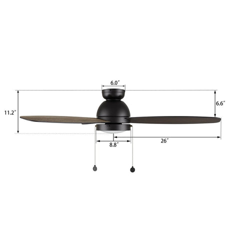 GREENWOOD 52 Inch 3 blade flush mount ceiling fan with led light pull chain - LEDMyPlace