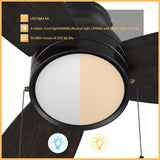 GREENWOOD 52 Inch 3 blade flush mount ceiling fan with led light pull chain - LEDMyPlace