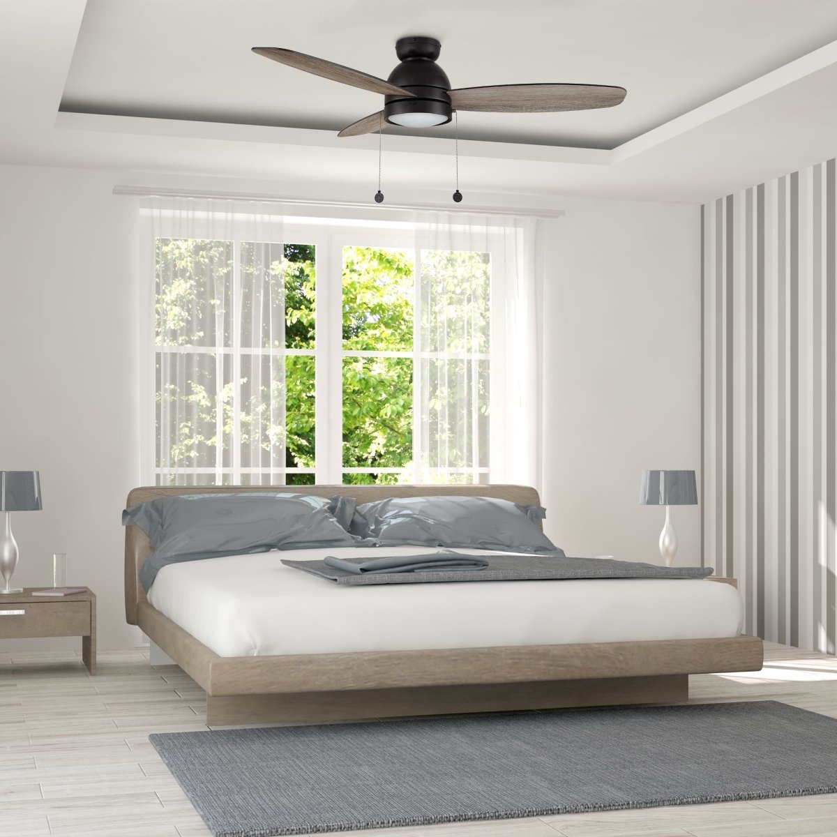 GREENWOOD 52 Inch 3 blade flush mount ceiling fan with led light pull chain - LEDMyPlace