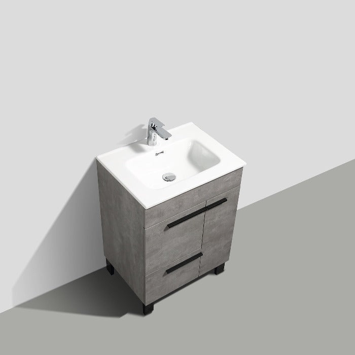 Greyland Cement Grey Freestanding Bathroom Vanity with Ceramic Sink, 2 Doors & Drawer - BUILDMYPLACE