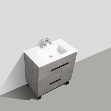 Greyland Cement Grey Freestanding Bathroom Vanity with Ceramic Sink, 2 Doors & Drawer - BUILDMYPLACE