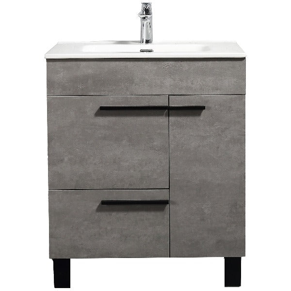 Greyland Cement Grey Freestanding Bathroom Vanity with Ceramic Sink, 2 Doors & Drawer - BUILDMYPLACE