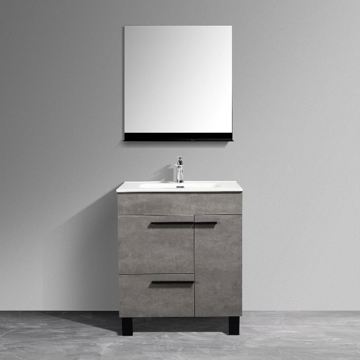 Greyland Cement Grey Freestanding Bathroom Vanity with Ceramic Sink, 2 Doors & Drawer - BUILDMYPLACE