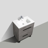 Greyland Cement Grey Freestanding Bathroom Vanity with Ceramic Sink, 2 Doors & Drawer - BUILDMYPLACE