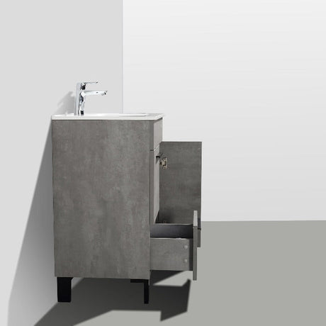 Greyland Cement Grey Freestanding Bathroom Vanity with Ceramic Sink, 2 Doors & Drawer - BUILDMYPLACE