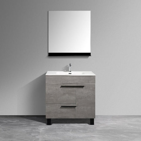 Greyland Cement Grey Freestanding Bathroom Vanity with Ceramic Sink, 2 Doors & Drawer - BUILDMYPLACE