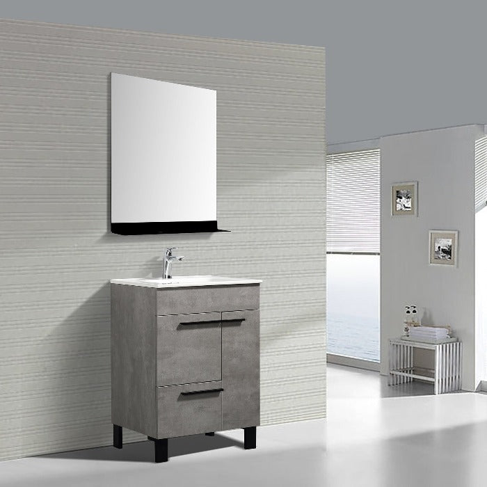 Greyland Cement Grey Freestanding Bathroom Vanity with Ceramic Sink, 2 Doors & Drawer - BUILDMYPLACE