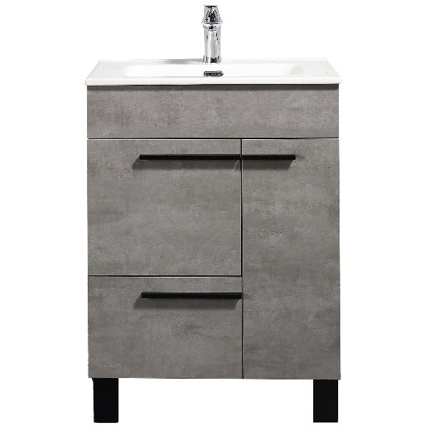 Greyland Cement Grey Freestanding Bathroom Vanity with Ceramic Sink, 2 Doors & Drawer - BUILDMYPLACE