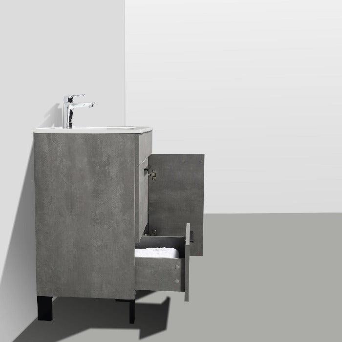 Greyland Cement Grey Freestanding Bathroom Vanity with Ceramic Sink, 2 Doors & Drawer - BUILDMYPLACE