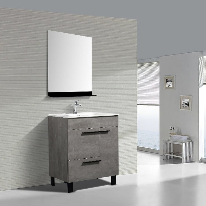 Greyland Cement Grey Freestanding Bathroom Vanity with Ceramic Sink, 2 Doors & Drawer - BUILDMYPLACE