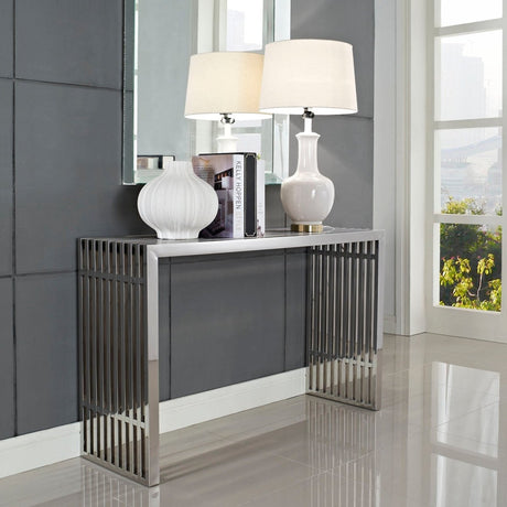 Gridiron Tubular Stainless Steel Console Table Radial Shape, Table In 29 Inch Height - BUILDMYPLACE