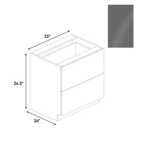 Gris Plomo Gloss - 2 Drawer Base Cabinet - 33"W x 34.5"H x 24"D - Pre Assembled - Frameless Cabinet - BUILDMYPLACE