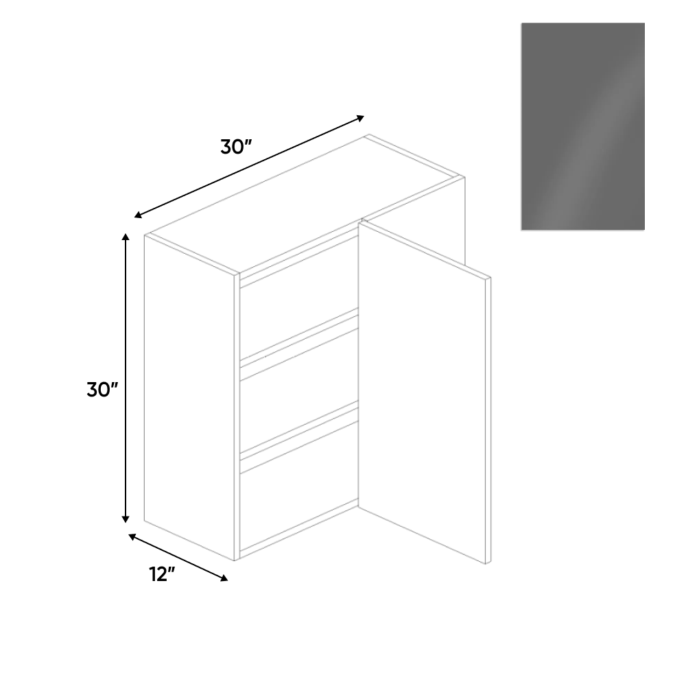 Gris Plomo Gloss - Wall Blind Corner Cabinet - 30"W x 30"H x 12"D - Pre Assembled - Frameless Cabinet - BUILDMYPLACE