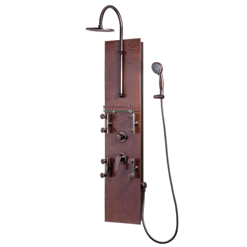 Hammered Copper/Oil - Rubbed Bronze Mojave ShowerSpa Panel with 8" Rain Showerhead - 4 - Dual Head Body Spray Jets - BUILDMYPLACE