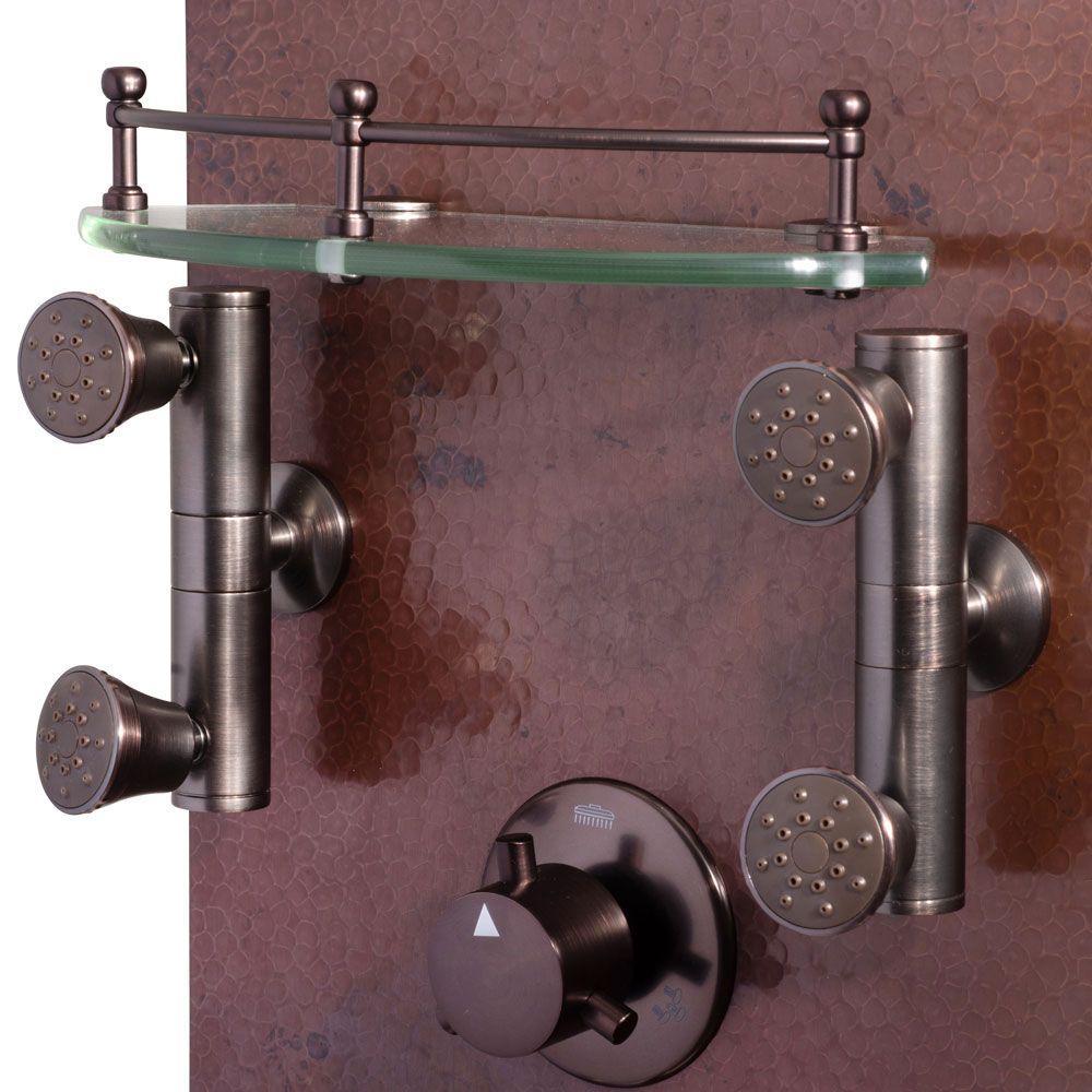 Hammered Copper/Oil - Rubbed Bronze Mojave ShowerSpa Panel with 8" Rain Showerhead - 4 - Dual Head Body Spray Jets - BUILDMYPLACE