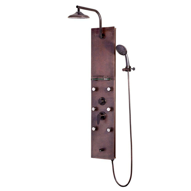 Hammered Copper/Oil - Rubbed Bronze Sedona ShowerSpa Panel with 8" Rain Showerhead - cUPC Approved - Four - Way Diverter - 6 Body Spray Jets - BUILDMYPLACE