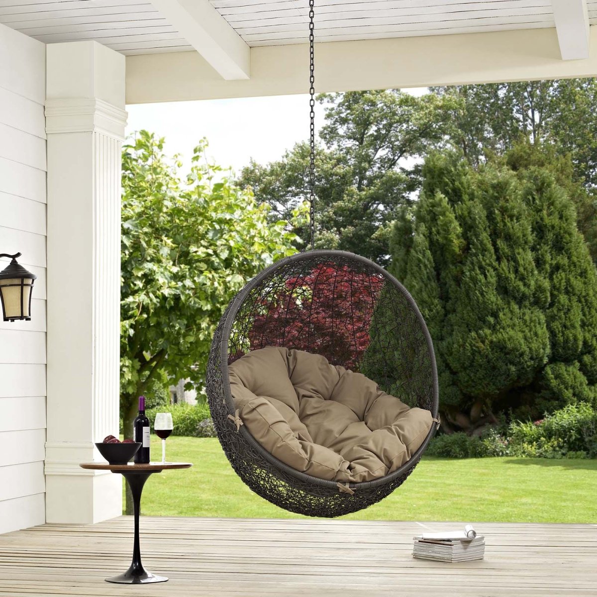 Hammock Chair Porch Bean Outdoor Patio Swing Chair - Without Swing Chair With Comfortable Cushions Seat - BUILDMYPLACE