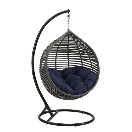 Hammock Net Swing Chair, Garner Teardrop Outdoor Patio Swing Chair in Gray Color - With 2 Seat Cushions - BUILDMYPLACE