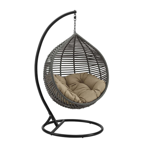 Hammock Net Swing Chair, Garner Teardrop Outdoor Patio Swing Chair in Gray Color - With 2 Seat Cushions - BUILDMYPLACE