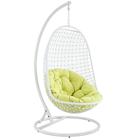 Hammock Swing Chair For Indoor Outdoor Use - In White Frame With Green Cushion(With hanging Stand) - BUILDMYPLACE