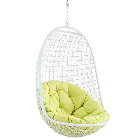 Hammock Swing Chair For Indoor Outdoor Use - In White Frame With Green Cushion(With hanging Stand) - BUILDMYPLACE