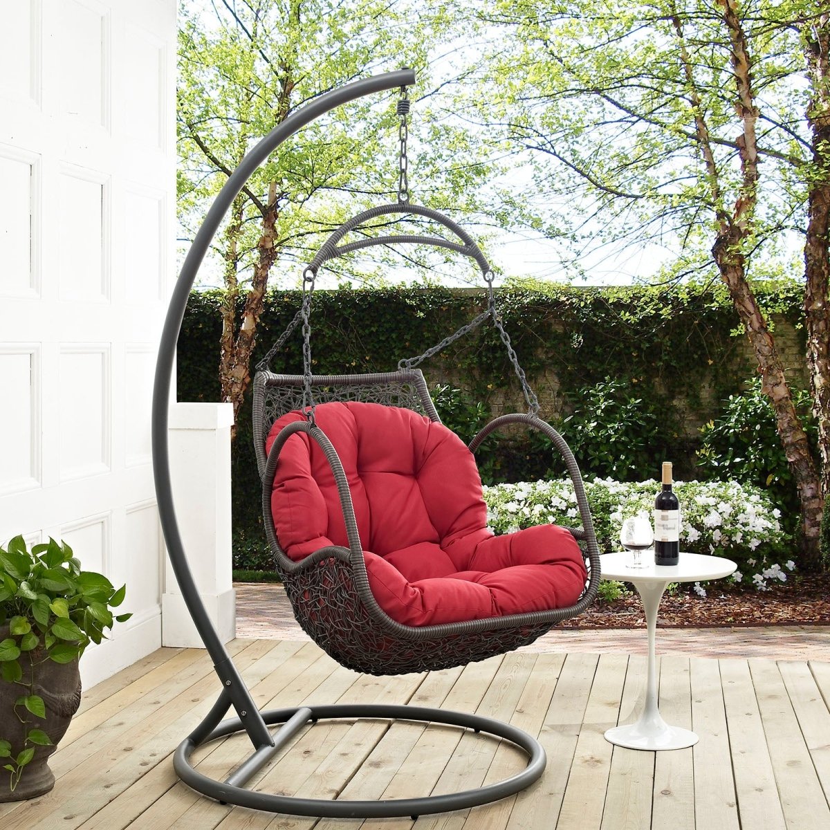 Hanging Arbor Swing Chair - Weather Fastness Hanging Chair With Cushions In Multicolor - Swing Chair With Stand - BUILDMYPLACE