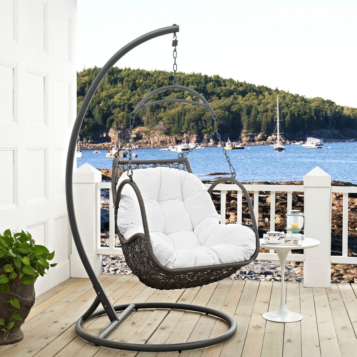 Hanging Arbor Swing Chair - Weather Fastness Hanging Chair With Cushions In Multicolor - Swing Chair With Stand - BUILDMYPLACE