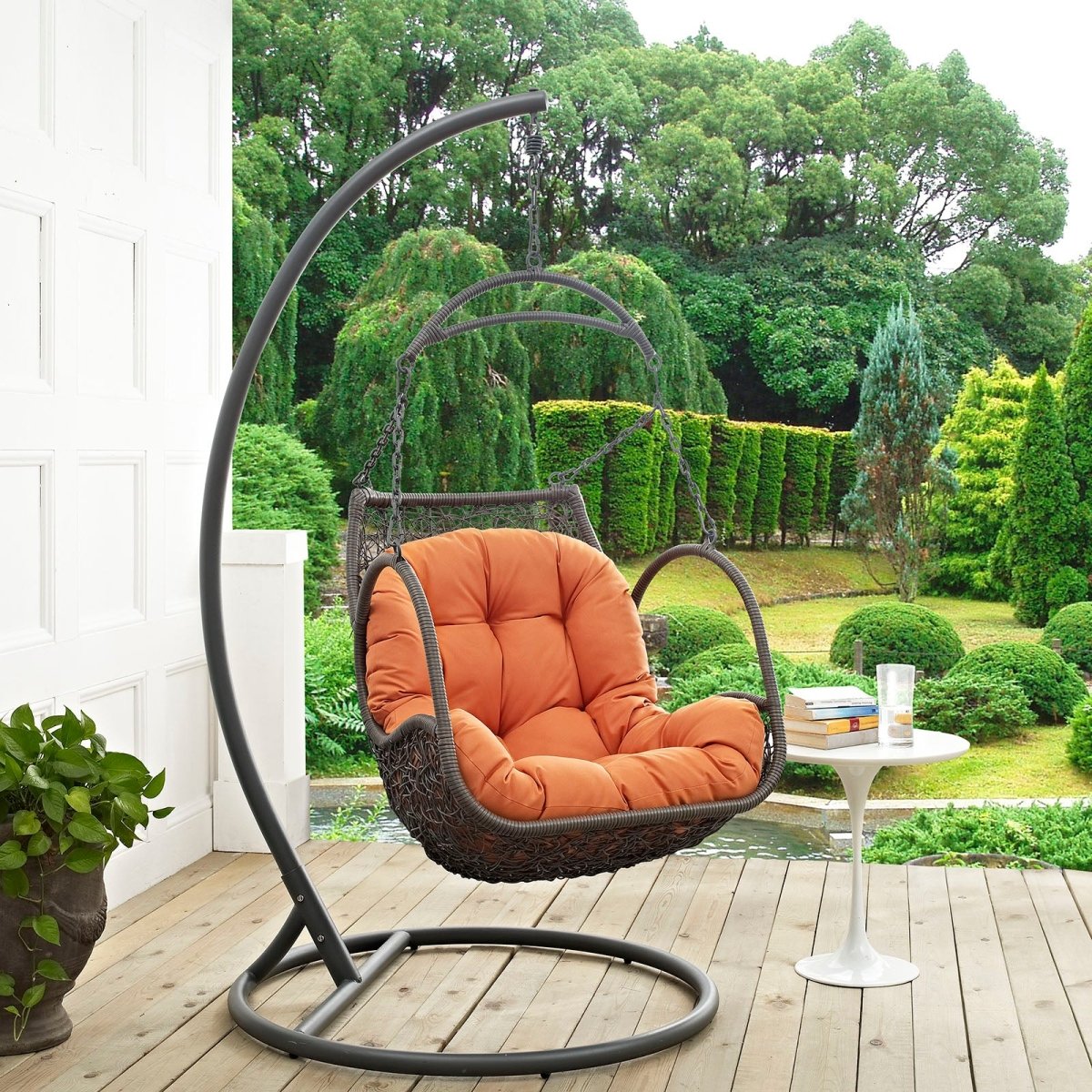 Hanging Arbor Swing Chair - Weather Fastness Hanging Chair With Cushions In Multicolor - Swing Chair With Stand - BUILDMYPLACE