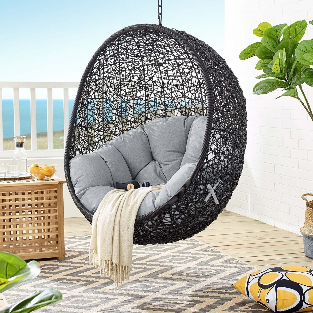 Hanging Basket Swing Chair For Indoor and Outdoor Decor - Encase Swing Outdoor Patio Lounge Chair - BUILDMYPLACE