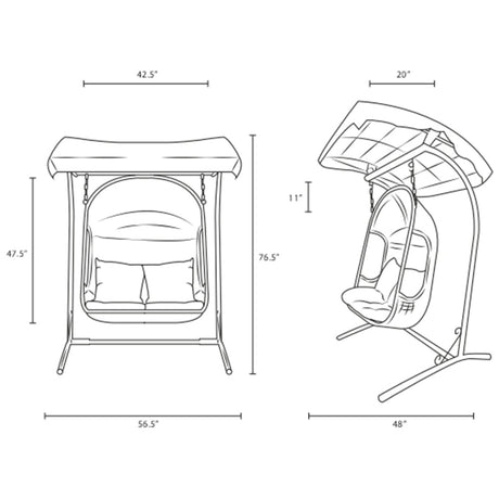 Hanging Wicker Chair With 2 Pillows - Vantage Outdoor Patio Swing Chair With Stand - With White Cushions - BUILDMYPLACE
