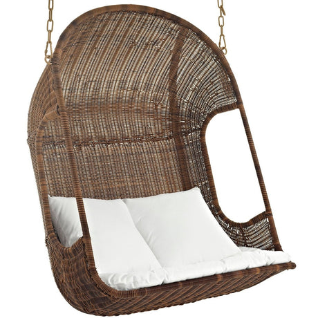 Hanging Wicker Chair With 2 Pillows - Vantage Outdoor Patio Swing Chair With Stand - With White Cushions - BUILDMYPLACE