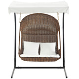 Hanging Wicker Chair With 2 Pillows - Vantage Outdoor Patio Swing Chair With Stand - With White Cushions - BUILDMYPLACE