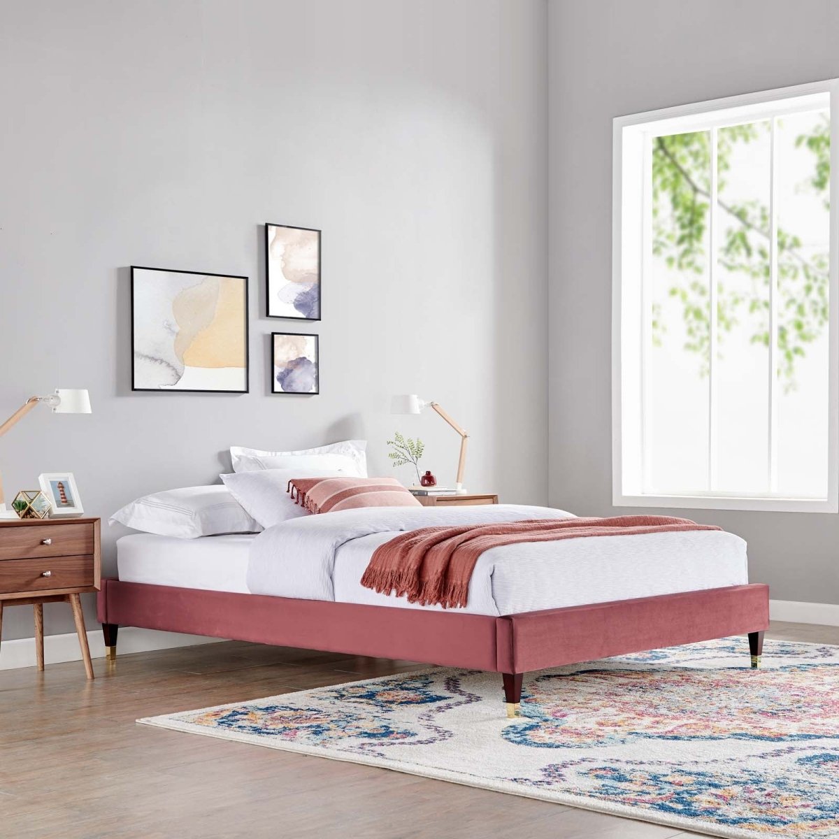 Harlow Queen Performance Velvet Platform Bed Frame - BUILDMYPLACE