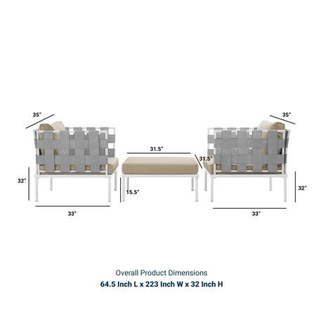 Harmony 3 Piece Outdoor Patio Aluminum Sectional Sofa Set - BUILDMYPLACE