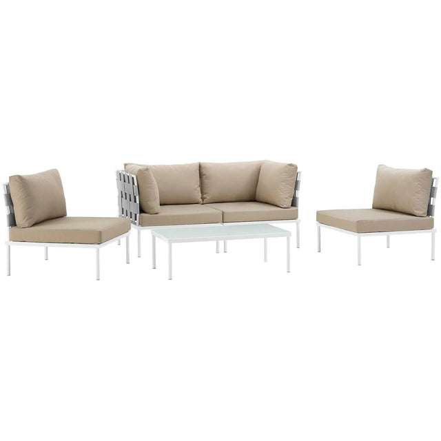 Harmony 5 Piece Outdoor Patio Aluminum Sectional Sofa Set & Armless Chair - BUILDMYPLACE