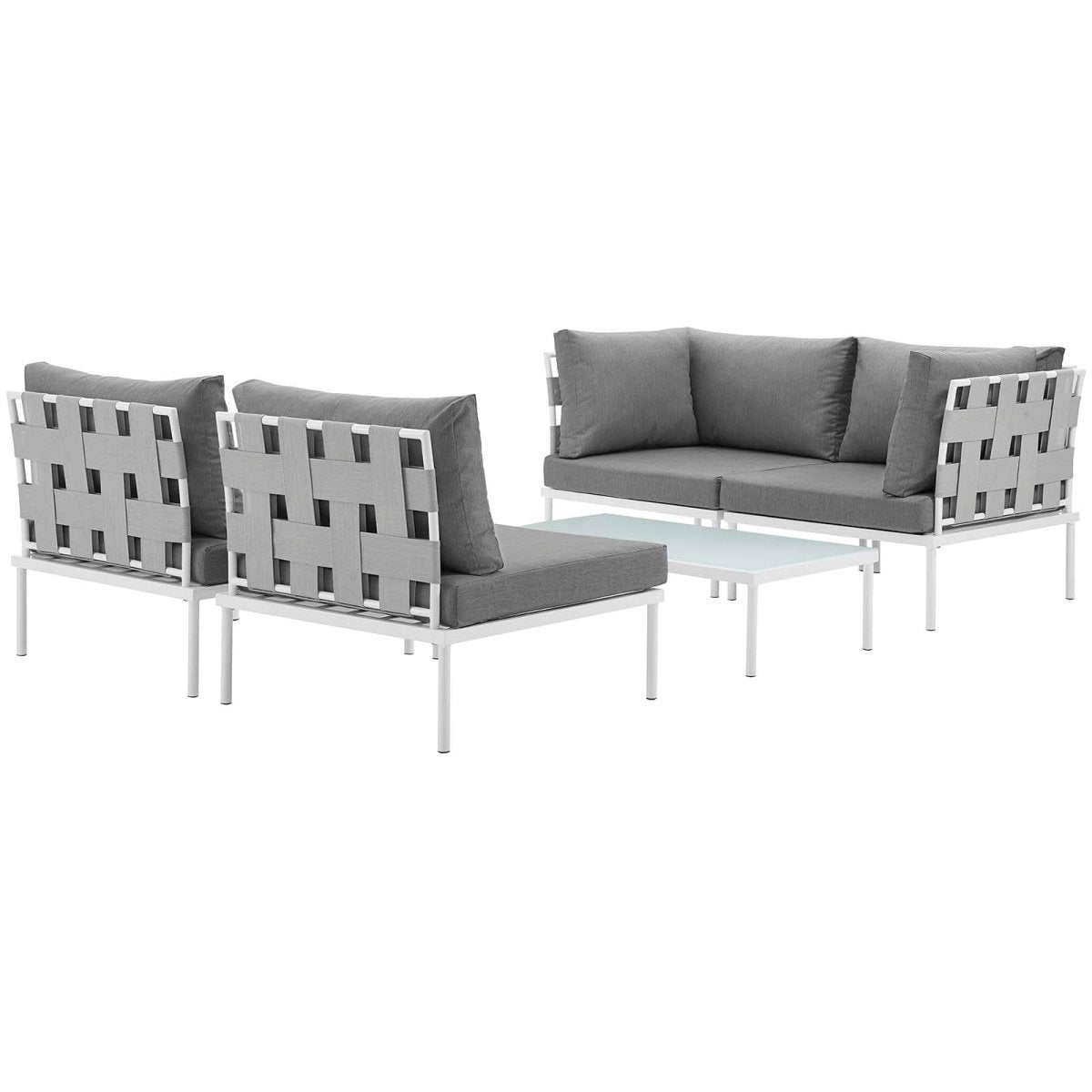 Harmony 5 Piece Outdoor Patio Aluminum Sectional Sofa Set & Armless Chair - BUILDMYPLACE