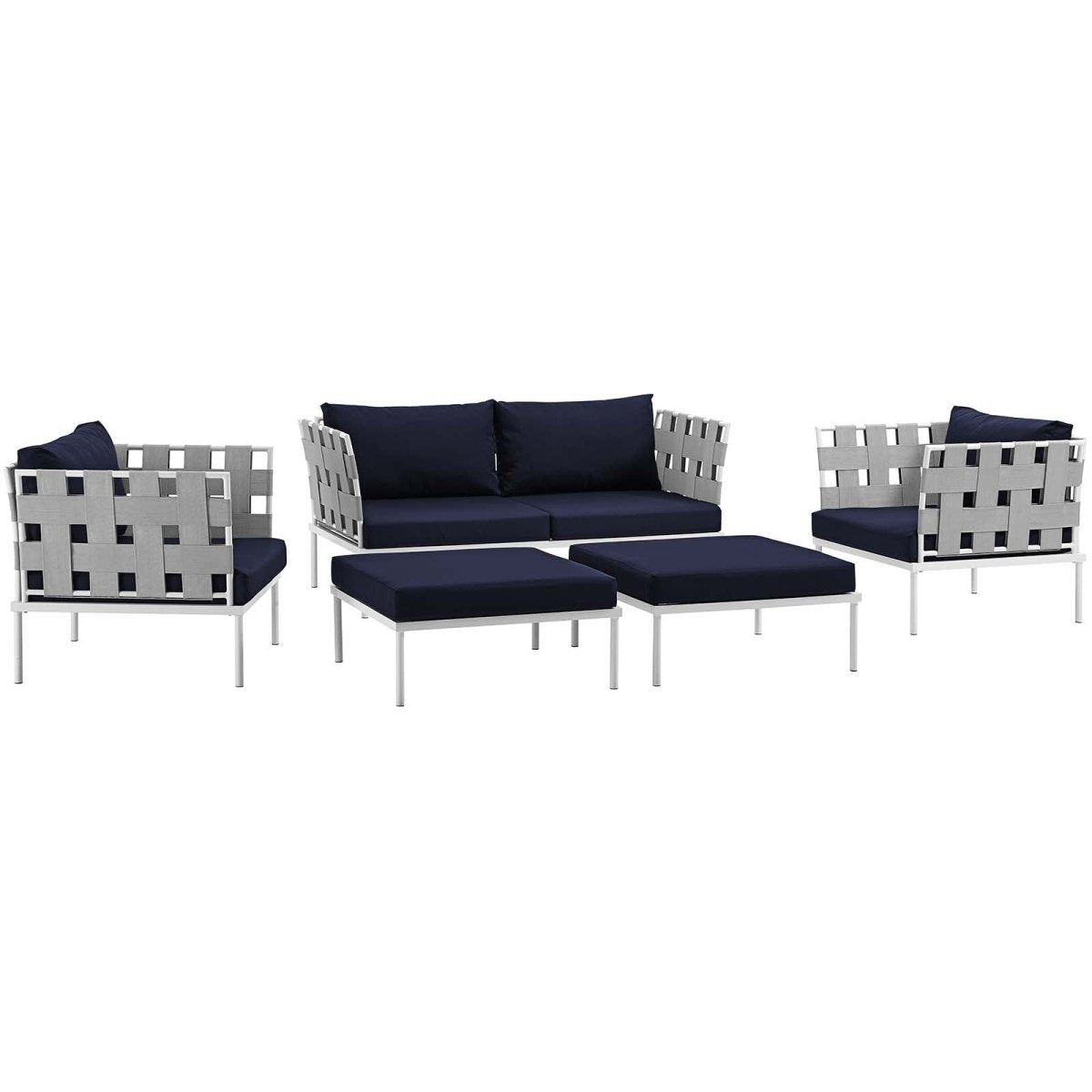 Harmony 5 Piece Outdoor Patio Aluminum Sectional Sofa Set & Ottoman - BUILDMYPLACE