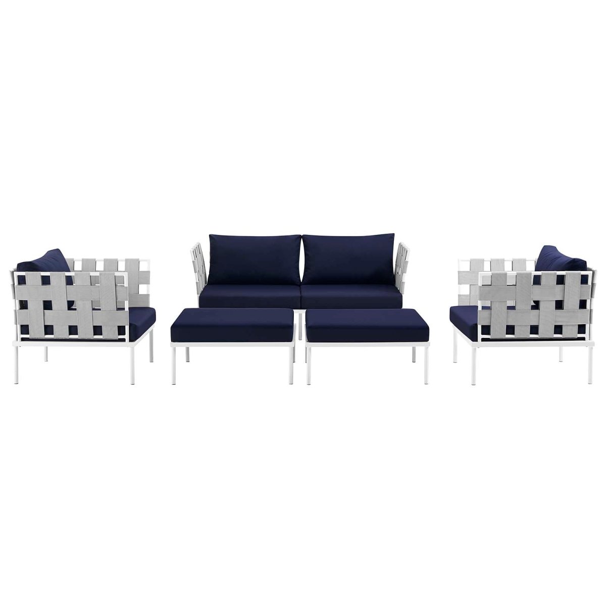 Harmony 5 Piece Outdoor Patio Aluminum Sectional Sofa Set & Ottoman - BUILDMYPLACE