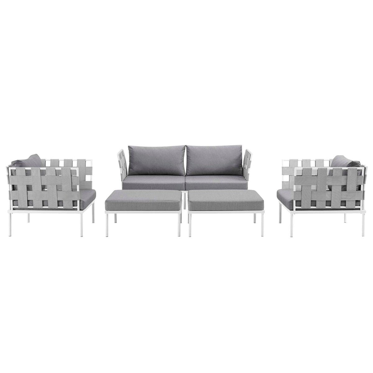 Harmony 5 Piece Outdoor Patio Aluminum Sectional Sofa Set & Ottoman - BUILDMYPLACE