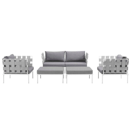 Harmony 5 Piece Outdoor Patio Aluminum Sectional Sofa Set & Ottoman - BUILDMYPLACE