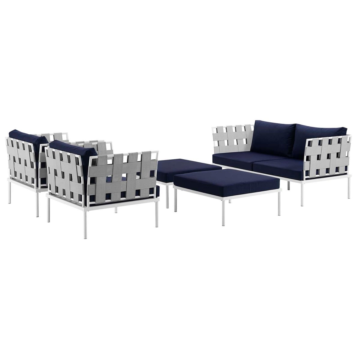 Harmony 5 Piece Outdoor Patio Aluminum Sectional Sofa Set & Ottoman - BUILDMYPLACE