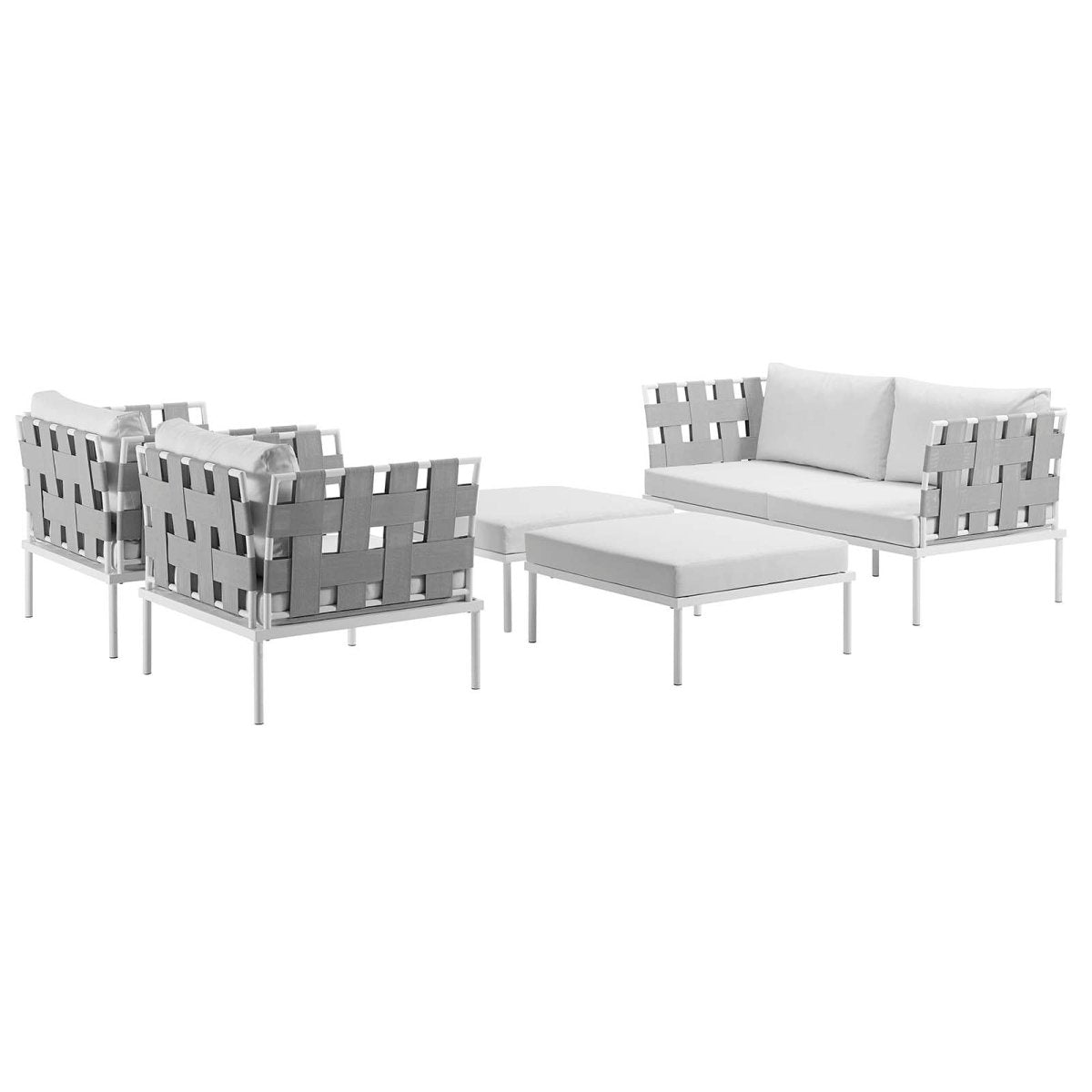 Harmony 5 Piece Outdoor Patio Aluminum Sectional Sofa Set & Ottoman - BUILDMYPLACE